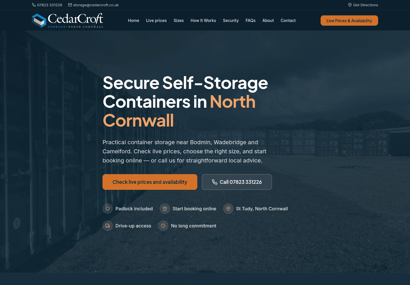 Self Storage North Cornwall website